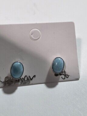 Light Blue Larimar Oval Stone Stud Earrings - Women Jewelry